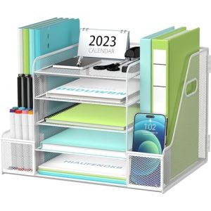 SUPTIDY Organiseur de bureau en maille avec porte-documents, plateau en papier &agrave; 5 niveaux avec porte-revues, organiseur de bureau et rangement avec tiroir pour fournitures de bureau, maison ou &eacute;cole, (SUPTIDY FR, neuf)