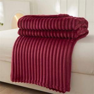 DOTBUY-SHOP Couverture, Couvertures en Flanelle Style &agrave; Rayures, Plaid Couverture Polaire, Couverture Douce et Confortable Microfibre, Jet&eacute; de Canap&eacute; Convient (180x200cm,Rouge) (DOTDOT SHOP, neuf)