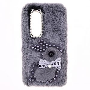 YKTO &Eacute;tui pour Samsung Galaxy XCover7 Pro Coque Antichoc Silicone TPU Bling Perles Bunny Lapin Mignon Peluche Artificielle Fourrure Rabbit Fluffy Plush Housse XCover7 Pro,Lapin Gris Perle (YKTO, neuf)