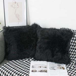 OYIMUA Lot de 2 Housses de Coussin d&eacute;coratives Douces en Fourrure d'agneau synth&eacute;tique &agrave; Poils Longs - pour canap&eacute; (Noir, 45 x 45 cm) (OYIMUA, neuf)