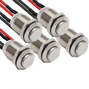 RUNCCI-YUN 5Pcs 12mm Interrupteur &agrave; Bouton Poussoir &agrave; Verrouillage 12v,Boutons Poussoir Autobloquant,mini interrupteur,bouton poussoir rond,Acier Inoxydable bouton poussoir etanche(Haute T&ecirc;te) (RUNCCI-YUN, neuf)