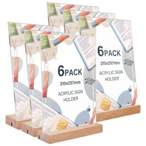 Porte Affiche A4 Pr&eacute;sentoir A4: 6 Pi&egrave;ces Pr&eacute;sentoir de Table A4, Presentoir A4 Transparente Acrylique, Porte Menu Restaurant, Support Menu, Chevalet de Table pour Menu, Mariage, H&ocirc;tel, Cadre Photo (IKSETERATA, neuf)
