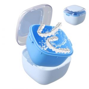 Boite a Dentier avec Passoire, Portable Boite Appareil Dentaire, Bo&icirc;te de Retenue Orthodontique pour Nettoyage et Rangement, Bo&icirc;te Gouttiere Dentaire, Conception Transparente, Bleu (Raretong, neuf)