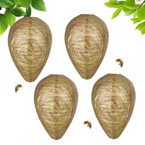 SKIKHN Leurre de Nid de Guêpe, 4 Pièces Suspendu Lanterne de Ruche, Piege Guepes et Frelons Exterieur, Non Toxique Imperméables Faux Nid de Frelons pour Maison et Exterieur (ENSHISHISHUBAODIANZISHANGWUYOUXIANGONGSI, neuf)