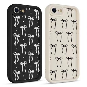 Coiwxmoi 2 Pi&egrave;ces Coque pour iPhone 7/8/SE2020/SE2022 4,7", Aesthetic N&oelig;ud Papillon Motif Cute Design &Eacute;tui pour Femmes Fille, Souple Silicone Housse Cam&eacute;ra Protecteur Cover Case pour iPhone SE, Noir (TERRA NOVA DISTRIBUTORS, neuf)