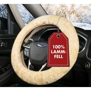 WALSER Housse de volant en fourrure d'agneau pour voiture, 100% fourrure d'agneau pour protection de volant de voiture, housse de volant hiver, chauffe-volant beige (WALSER - Le meilleur pour votre voiture, neuf)