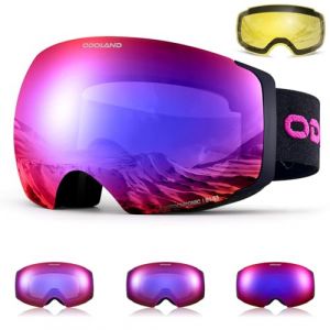 Odoland Masque de Ski Photochromique Magn&eacute;tique avec Lentilles Jaune Interchangeable, Lunettes de Ski Large, Sph&eacute;rique pour Ski Snowboard, Compatible avec le Casque, pour Homme Femme (Aveka, neuf)