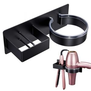 XILIMEN Support Seche Cheveux, Porte Seche Cheveux et Lisseur, Support Seche Cheveux sans Percage, Porte Seche Cheveux Mural, Rangement Seche Cheveux pour Salle de Bain (Noir) (SunyaTech, neuf)