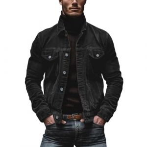 Oanviso Veste en Velours C&ocirc;tel&eacute; pour Homme Blouson Classique Retro Veste de Travail Manches Longues Veste Cargo D&eacute;contract&eacute;e Bouton Regular Fit Outdoor Manteau A Noir XL (Shopping tide, neuf)