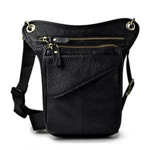 Sac en Cuir de Jambe Vintage pour Homme Femme Multifonction Banane Taille Tactique Militaire Moto Cycliste randonn&eacute;e Sports Camping &eacute;quitation Noir (XieBen, neuf)