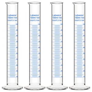 Labasics Verre Cylindre Gradué (4-Paquet) 100 ml, Graduated Cylindre en Verre Borosilicaté Cylinder de Mesure Éprouvettes Cylindriques (J&D Tech FR, neuf)