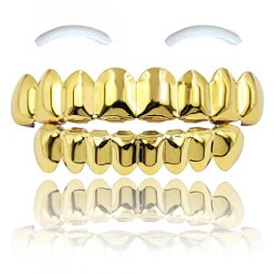Qiwenr 18K Grillz Hip Hop Plaqué or,Grille de Dents Brillant,Grillz Plaqué or,8 Dents Supérieures 6 Grilles Buccales Hip Hop à Dents Inférieures pour Hommes et Femmes (Qiwenr, neuf)