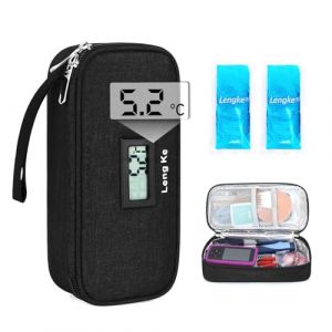 Trousse Isotherme Insuline - Sac Isotherme Medicament Voyage pour Diabetique Affichage de la Température, Pochette Isotherme Insuline Injection avec Poche Glacière pour Stylo par YOUSHARES, Noir (Heartorigin-FR Direct, neuf)