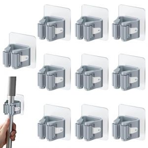 Accroche Balai Mural, 10 Pcs Porte Balais Mural, Sans Percage Porte Balais Mural, Supports de Serpill&egrave;re pour Cuisine, Jardin, Salle De Bain, Garage (Yomkioer, neuf)