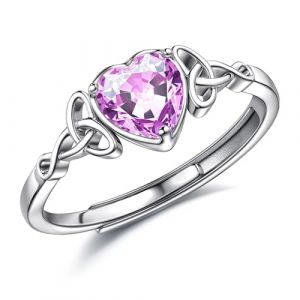 JeweBella Bague Argent 925 Femme Reglable Bague Pierre de Naissance Coeur Brillant Alliance Femme Bague de Fiancailles Bague Promesse Mariage Bague Pouce Bague Femme Argent Bijoux avec Boîte Cadeau (MOY-UK, neuf)
