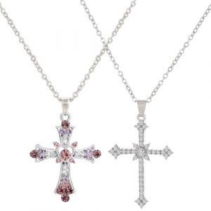 XYTAHDM Lot de 2 colliers à chaîne croisée pour femme, chaîne plaquée or 18 carats hypoallergénique, pendentif croix en oxyde de zirconium pour femme, convient pour femme, petite amie, mère et fille (Newbilty OU, neuf)
