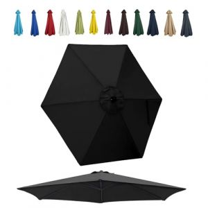 JEDAL Auvent de Remplacement pour Parasol de 200cm 250cm 270cm 300cm toile de rechange de Parasol 6 Baleines Housse De Rechange de Polyester de Parasol de Terrasse UV30+(Noir,300cm) (HLYCc, neuf)
