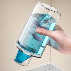 Bidon de d&eacute;tergent &agrave; lessive transparent scell&eacute; avec design de refusion et marquages gradu&eacute;s, fabriqu&eacute; &agrave; partir de mat&eacute;riau PET pour un rangement organis&eacute; et d&eacute;sordonn&eacute; des additifs &agrave; lessive (2L) (Shop-Garden, neuf)