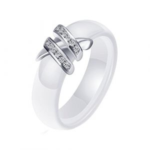 HIJONES 6MM Blanc & Noir C&eacute;ramique Bague Plaine pour Femme avec Zircone Cubique Bande de Engagement Mariage Double Rang&eacute;e Blanc Taille 54 (HIJONESeurope, neuf)