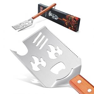 Dragon Creeek Spatule de Barbecue 8 en 1 avec Manche en Bois (40,5 cm) – Ustensile Multifonction incluant Couteau, Fourchette, scie et décapsuleur – Idéal comme Cadeau pour Les Amateurs de grillade (Dragon Creek Knives, neuf)
