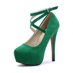 Femme Escarpins Talon Aiguille Hauteur 14cm Plateforme Epais 4cm Chaussure à Talon Stable Confortable Escarpins Mariage Soirée Club Velvet Vert-37 (KunshenGUK, neuf)