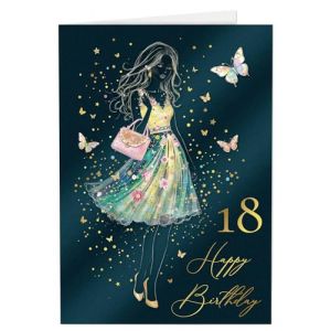 Joli Coon Papeterie Carte anniversaire 18 ans STARDUST Lady &ndash; Carte anniversaire 18 ans fille avec enveloppe en papier premium et v&eacute;ritable cachet de cire (JoliCoon, neuf)