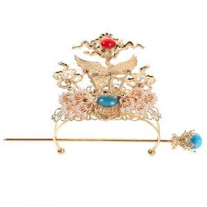 POPETPOP Couronne de Cheveux de Style Chinois en Alliage de Pierres Pr&eacute;cieuses, Baguettes &agrave; Cheveux Orn&eacute;es de Cristaux pour Homme, Accessoire Hanfu Traditionnel Cosplay, Coiffure C&eacute;r&eacute;monie (Denneyas, neuf)