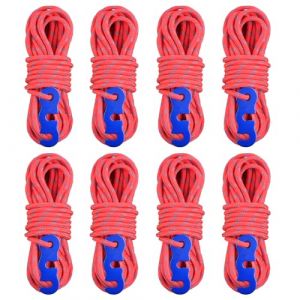 TRIWONDER Corde de Tente R&eacute;fl&eacute;chissante 4 m Corde Nylon Diam&egrave;tre 3 mm Cordelette Camping avec Tendeur pour Camping Tente Auvent Randonn&eacute;e (Rouge (&Phi;3mm) - 8 Pi&egrave;ces) (TRIWONDER (FR), neuf)