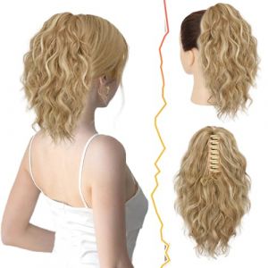 BARSDAR Pince &agrave; Griffe Blond Queue de Cheval Extension 30cm Courte Ondul&eacute;s Queue de Cheval Extension de Cheveux Multi Layered Naturel Synth&eacute;tique Clip Postiche pour Femme Filles (Blond Mixte) (BARSDAREU, neuf)