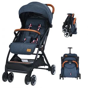 LIFEZEAL Poussette Canne Pliable et Réglable en 3 Positions, Poussette Compacte avec Ceinture de Sécurité à 5 Points et Toit Respirant, Poignée en PU, Charge de 15 KG pour Bébé 6-36 Mois (Bleu) (LIFEZEAL ITALY S.R.L., neuf)