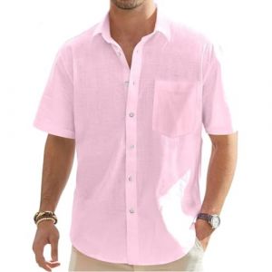 VDDTAGAM Chemise Verte Homme Chemise Homme Rose Ensemble en Lin Homme Chemise en Lin Vetement en Lin Chemise Homme Manches Longues Chemise Rose Homme Chemise Col Mao Homme Chemise Homm(Pink,6XL) (VDDTAGAM, neuf)