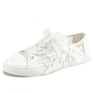 JIAJIA 8836 Mariage des Chaussures De mariée Baskets Appartements Mariée Tennis des Chaussures Dentelle Baskets Couleur Ivoire, Taille 40 EU (Mrs Right Bridal shop, neuf)