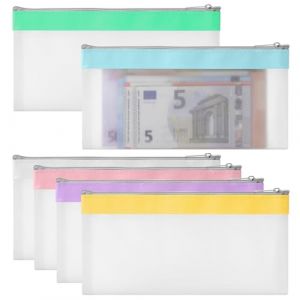 ZMDMAH 6 Pièces Sacs d'argent avec Fermeture Éclair Pochette d'argent Enveloppes Sac de Banque Organisateur Transparent Porte-Monnaie pour Économiser Chèque Reçu 19,3 x9,4 cm (nuobokun, neuf)