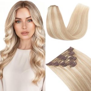 MY-LADY Extensions &agrave; Clip Cheveux Naturel 8pcs 45cm #18P613 Blond Cendr&eacute;/Blond Invisible Rajout Cheveux Naturel Clip Lisse Double Tresse Volume Imm&eacute;diat pour Femme(140g) (Elailite Direct, neuf)
