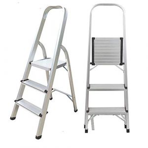 Escabeau en Aluminium De 3 Marches Marche Pied Pliant Hauteur 58cm Echelle avec Pieds Anti D&eacute;rapant Max 150Kg (3 marches) (Hobby-Discount, neuf)
