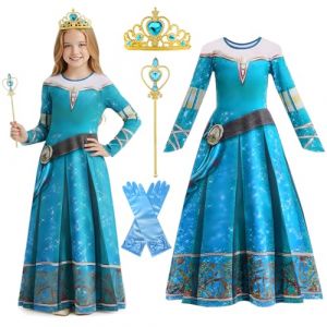 Robe Princesse Fille, Robe Deguisement de Princesses M&eacute;di&eacute;val avec Couronne Gants, M&eacute;di&eacute;val Costume Enfant Fille, F&eacute;e Costume Princesse Robes pour Enfants F&ecirc;te D'anniversaire Carnaval Cosplay (130) (NIKLAVS TOMSONS, neuf)