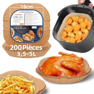 HONYAO Papier Cuisson Air Fryer Carré 18x18 cm 200 Pièces Paper Sulfurisé pour Friteuse a Air, Parchemin Moule Accessoires compatible avec Philips 4,2L/Moulinex 5L/Ninja 4,7L, autres Airfryer 3,5-5L (HONFAY, neuf)