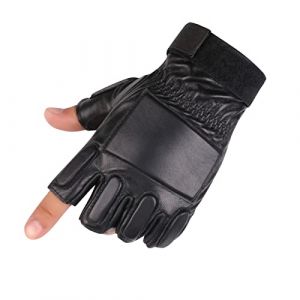 Long Keeper Gants Cuir Homme sans Doigt - Gants Moto Homme en Cuir Noir Mitaine Demi Doigt Souple Tactile Gants pour Conduite Voiture Moto Velo Plein Air (LongKeeper, neuf)