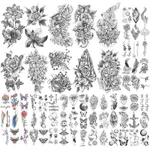 70 Feuilles de Tatouage Temporaire Tournesol Rose, Oiseau Demi-Bras Tatouages ​​Pour Hommes, Tatouages ​​​​Temporaires Réalistes Fleur Papillon Ange Faux Tatouage Autocollants pour Femmes ou Enfants (YAZHIJI, neuf)
