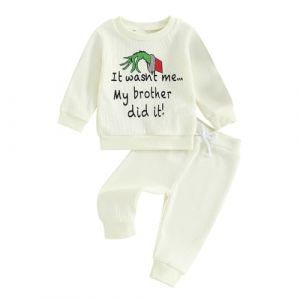 Caziffer Ensemble de No&euml;l B&eacute;b&eacute; Gar&ccedil;on Fille D&eacute;guisement No&euml;l Imprim&eacute; Sweat + Pantalon No&euml;l D&eacute;guisement pour B&eacute;b&eacute; Unisexe 0 Mois-3 Ans (Beige, 6-12 Mois) (baixia, neuf)