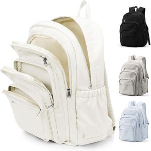 pectodox Sac Scolaire Cartable pour Fille Garcon, Sac &agrave; Dos Lycee Multi-poches Scolaire Sac avec Compartiment Ordinateur, Cartables Scolaires Imperm&eacute;able et L&eacute;ger pour L'&eacute;cole(Beige) (AHWW, neuf)