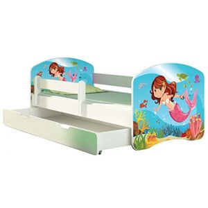 ACMA Lit enfant Bébé TIROIR MATELAS GRATUITE BLANC II (09 Petite sirène, 180x80 cm + tiroir) (ACMA_for_kids, neuf)
