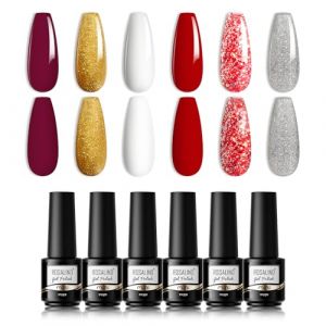 ROSALIND Vernis Semi Permanent Rouge Paillettes Jaune Argent Blanc, 6 Couleur Vernis &agrave; Ongles pour UV LED, Vernis Semi-Permanent Pastel Gel Nail Polish Nail Art Set 6Pcs (ROSALIND Store, neuf)
