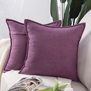 Madizz Lot de 2 Housses de Coussin Courtes en Chenille Douce d&eacute;corative pour canap&eacute; Chambre Violet 60 x 60 cm (Madizz, neuf)