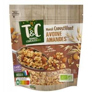 TERRES ET CÉRÉALES MUESLI CROUSTILLANT AVOINE SANS GLUTEN BIO 500G, TERRES ET CEREALES, LOT DE 2 (IC-Boutique, neuf)