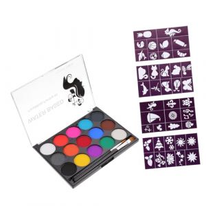 NUOBESTY 1 Jeu Peinture Corporelle Halloween Peinture De Visage Maquillage Pour Enfants Avec Pochoirs Se Maquiller Briller Kits Visage Pour Enfants Lingettes Pinceau De Maquillage En Nylon (Sarah Zou, neuf)