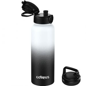 GOPPUS Gourde isotherme en acier inoxydable de 1,2 l avec paille infuseur, 2 couvercles, sans BPA, anti-fuite, convient pour les boissons gazeuses, le vélo, le sport, le thé (Tartard-eu, neuf)