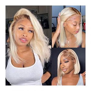 Perruque Naturel 13x4 Ombre Blonde Court Bob Perruques for Femmes Remy Cheveux Humains 150% Densité Blonde Lace Front Perruque Cheveux Péruviens Pixie Cut Transparent Dentelle Frontale Perruque Perruq (zengfanjunuk, neuf)