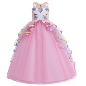 MYRISAM Princesse Fille Licorne D&eacute;guisement Robe de Anniversaire C&eacute;r&eacute;monie Soir&eacute;e Halloween Carnaval No&euml;l F&ecirc;te Spectacle Mariage Longue en Tulle Robes Bal Rose 12-13 (MYRISAM store, neuf)