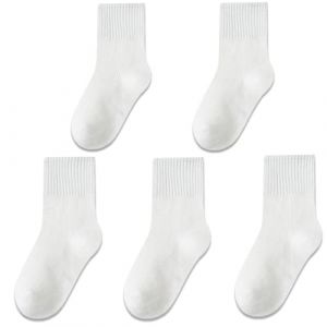 QIYIENDIAN 5 paires de chaussettes crew confortables et chaudes, de couleur unie, avec des dessins mignons, pour les enfants de 1 à 10 ans, garçons et filles.（1-3 ans，2H-Blanc） (qiyidianzi, neuf)